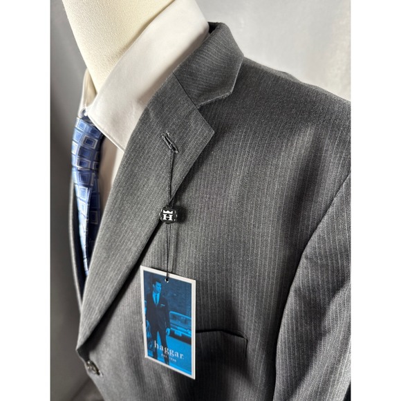 NWT Haggar Gray Pinstripe Suit Jacket Blazer Mens 48 L Tapered Waist Custom Fit - Picture 2 of 15